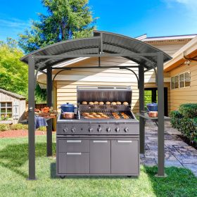 8x5FT Arc Roof, Grill Canopy for Outdoor Grill w/Double Galvanized Steel Roof and 2 Side Shelves, BBQ Gazebo Grill Tent for Patio Garden Backyard